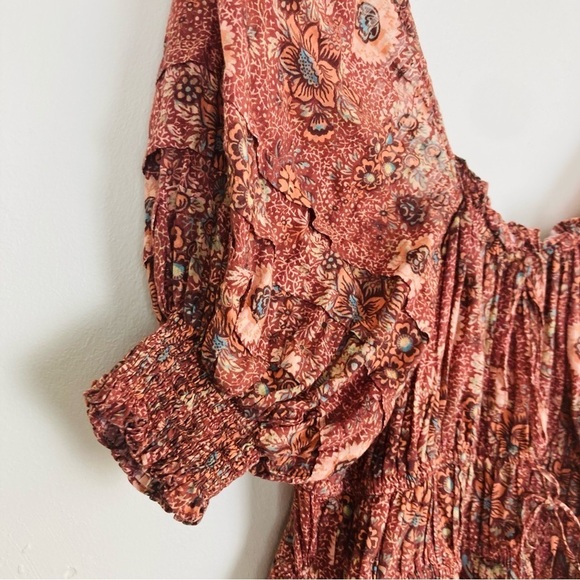 Ulla Johnson Juniper ruched floral 2022 mini dress in orange brown. Size 4 - Picture 5 of 11